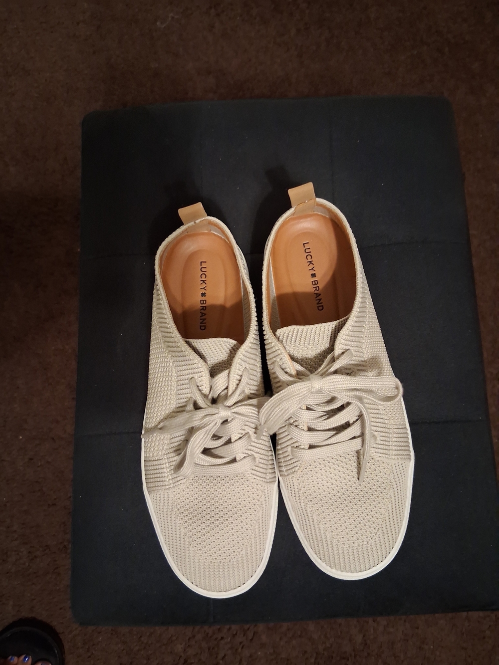 Lucky Brand Men’s Knit Lace-Up Sneakers in Beige